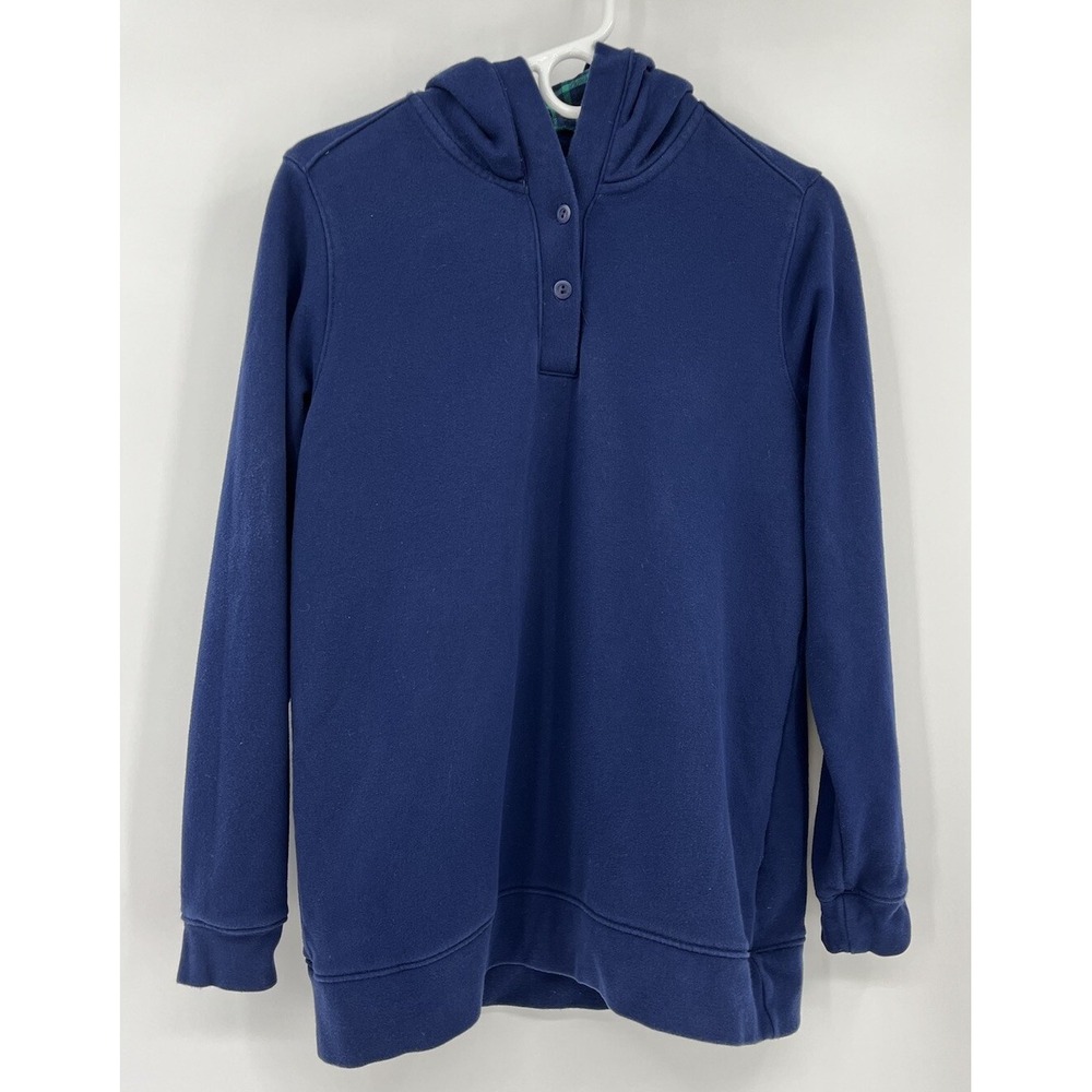 Lands' End Serious Sweats Size Medium Henley Pullover Hoodie Hooded Sweatshirt